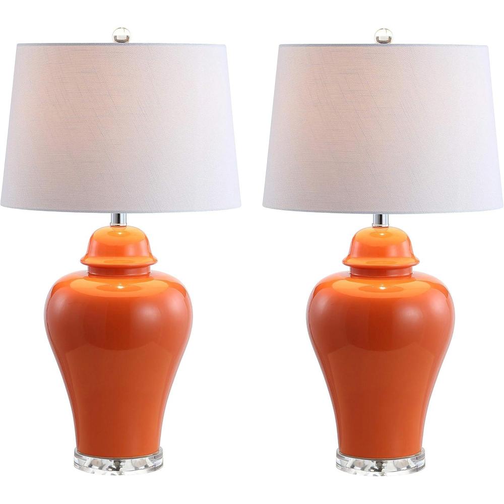image:imageJONATHAN Y 27 Gray Ceramic Urn Table Lamp Set of 2 for Living Room Bedside Nightstand Lamps for Bedroom Farmhouse Decor with White Linen Shade LED Bulbs Included JYL4020ASET2Orange
