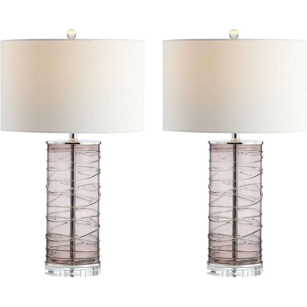 image:imageJONATHAN Y 275 Cobalt Modern Fused Glass Table Lamp Set of 2 for Bedroom Living Room Coastal Nightstand Bedside Lamp with White Linen Shade LED Bulbs Included JYL4017DSET2Smoky Gray