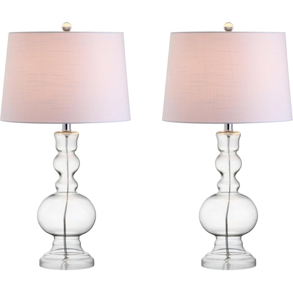 image:imageJONATHAN Y 285 Navy Glass Table Lamp Set of 2 for Living Room Bedroom Decor Modern Bedside Lamps with White Linen Shade LED Bulbs Included JYL1061ESET2Clear
