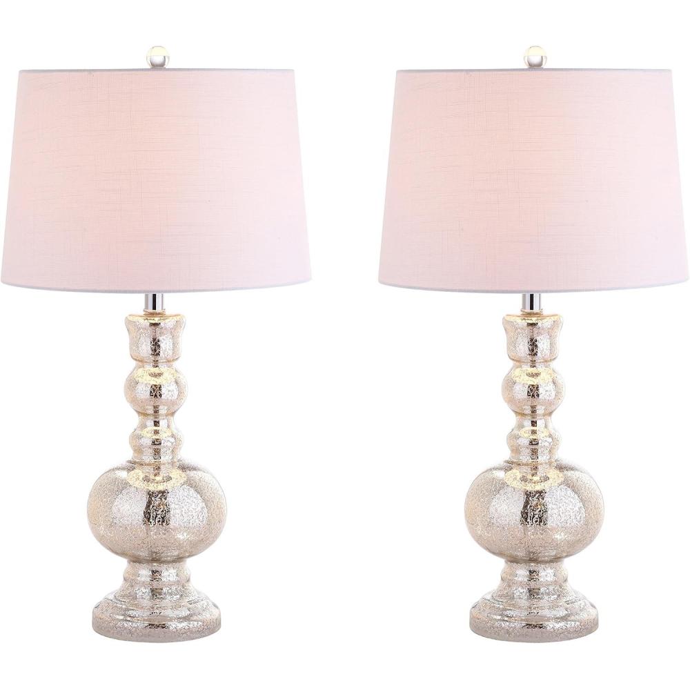 image:imageJONATHAN Y 285 Navy Glass Table Lamp Set of 2 for Living Room Bedroom Decor Modern Bedside Lamps with White Linen Shade LED Bulbs Included JYL1061ESET2Mercury Silver