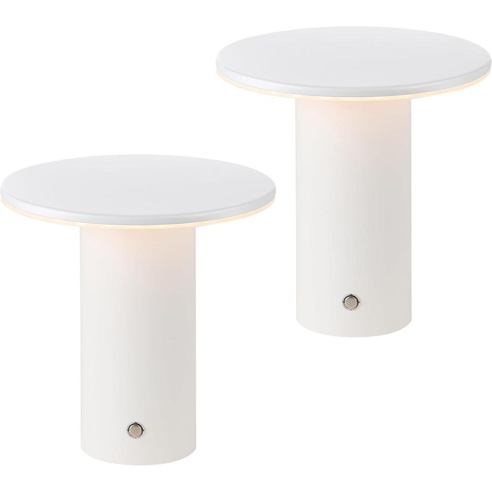 image:imageJONATHAN Y 75 Black Modern Rechargeable Cordless LED Table Lamp Set of 2 Dimmable Touch Sensor Nightstand Mini Lamp for Dining Living Room Frosted Diffuser JYL7158BSET2White