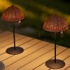 JONATHAN Y 12.75″ Dark Brown Modern Coastal Rechargeable LED Table Lamp Set of 2 for Patio Porch, Dimmable Cordless Bedside Lamp, Light Brown Faux Wicker Shade (JYL7169B-SET2)(Light Brown)
