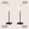 JONATHAN Y 17.5″ White Modern Rechargeable Indoor/Outdoor Table Lamp Set of 2, Cordless Minimalist Dimmable LED Lamps for Patio, Plastic Globe Shade JYL7167A-SET2(Black)