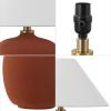 JONATHAN Y 18.25″ Matte Black Minimalist Table Lamps Set of 2 for Bedroom, White Linen Shade, Modern Scandinavian Bedside Lamps for Living Room Nightstand, LED Bulbs Included JYL5600A-SET2(Matte Wine Red)