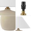 JONATHAN Y 18.25″ Matte Black Minimalist Table Lamps Set of 2 for Bedroom, White Linen Shade, Modern Scandinavian Bedside Lamps for Living Room Nightstand, LED Bulbs Included JYL5600A-SET2(Matte Cream)
