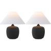 JONATHAN Y 18.25″ Matte Black Minimalist Table Lamps Set of 2 for Bedroom, White Linen Shade, Modern Scandinavian Bedside Lamps for Living Room Nightstand, LED Bulbs Included JYL5600A-SET2(Matte Black)