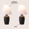 JONATHAN Y 19.5″ Matte Cream Modern Table Lamp Set of 2, Minimalist Ginger Jar Lamps for Bedroom Living Room Office, White Linen Shade, LED Bulbs Included (JYL5605B-SET2)(Matte Black)