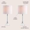 JONATHAN Y 19.75″ Clear Crystal Table Lamp Set of 2 for Bedroom, Modern Glam Chrome and Glass Column Nightstand Lamps for Living Room, White Linen Shade, LED Bulbs Included JYL2078A-SET2