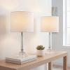 JONATHAN Y 19.75″ Clear Crystal Table Lamp Set of 2 for Bedroom, Modern Glam Chrome and Glass Column Nightstand Lamps for Living Room, White Linen Shade, LED Bulbs Included JYL2078A-SET2