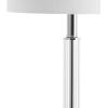 JONATHAN Y 19.75″ Clear Crystal Table Lamp Set of 2 for Bedroom, Modern Glam Chrome and Glass Column Nightstand Lamps for Living Room, White Linen Shade, LED Bulbs Included JYL2078A-SET2
