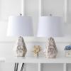 JONATHAN Y 21″ Natural Ivory Seashell Mosaic Table Lamp Set of 2, Coastal Geometric Resin Bedside Lamps for Living Room Bedroom, White Linen Drum Shade, LED Bulbs Included JYL4004A-SET2