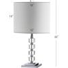 JONATHAN Y 22″ Clear Crystal and Chrome Stacked Cube Table Lamp Set of 2, Glam Contemporary Nightstand Lamps with White Linen Drum Shade, LED Bulbs Included JYL5040A-SET2