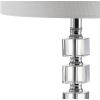 JONATHAN Y 22″ Clear Crystal and Chrome Stacked Cube Table Lamp Set of 2, Glam Contemporary Nightstand Lamps with White Linen Drum Shade, LED Bulbs Included JYL5040A-SET2