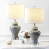 JONATHAN Y 22″ White Ceramic Table Lamp Set of 2 for Bedroom Living Room, White Linen Shade, Traditional Ginger Jar Nightstand Lamp, Classic Cottage LED Lights (JYL6602C-SET2)(Gray)
