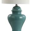 JONATHAN Y 22″ White Ceramic Table Lamp Set of 2 for Bedroom Living Room, White Linen Shade, Traditional Ginger Jar Nightstand Lamp, Classic Cottage LED Lights (JYL6602C-SET2)(Green)