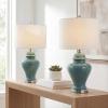 JONATHAN Y 22″ White Ceramic Table Lamp Set of 2 for Bedroom Living Room, White Linen Shade, Traditional Ginger Jar Nightstand Lamp, Classic Cottage LED Lights (JYL6602C-SET2)(Green)