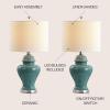 JONATHAN Y 22″ White Ceramic Table Lamp Set of 2 for Bedroom Living Room, White Linen Shade, Traditional Ginger Jar Nightstand Lamp, Classic Cottage LED Lights (JYL6602C-SET2)(Green)