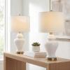 JONATHAN Y 22″ White Ceramic Table Lamp Set of 2 for Bedroom Living Room, White Linen Shade, Traditional Ginger Jar Nightstand Lamp, Classic Cottage LED Lights (JYL6602C-SET2)(White)