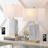JONATHAN Y 24.5″ Blue and White Marbled Ceramic LED Table Lamp Set of 2 with USB Port, Modern Coastal Iron Nightstand Lamp, Brass Gold Accents, LED Bulbs Included JYL1140A-SET2