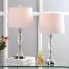JONATHAN Y 25.5″ Clear/Chrome Crystal Table Lamp Set of 2 for Bedroom, Traditional French Country Lamps for Living Room, White Linen Drum Shade, LED Bulbs Included JYL2041A-SET2