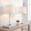 JONATHAN Y 25.5″ Clear/Chrome Crystal Table Lamp Set of 2 for Bedroom, Traditional French Country Lamps for Living Room, White Linen Drum Shade, LED Bulbs Included JYL2041A-SET2