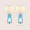 JONATHAN Y 26″ Clear/Brass Gold Nightlight Table Lamp Set of 2 for Bedroom, Modern Glass Desk Lamps with White Fabric Shade, Farmhouse Living Room Decor, LED Bulbs Included JYL1137A-SET2(Clear Blue/Chrome)