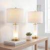 JONATHAN Y 26″ Clear/Brass Gold Nightlight Table Lamp Set of 2 for Bedroom, Modern Glass Desk Lamps with White Fabric Shade, Farmhouse Living Room Decor, LED Bulbs Included JYL1137A-SET2(Clear/Brass Gold)