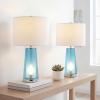 JONATHAN Y 26″ Clear/Brass Gold Nightlight Table Lamp Set of 2 for Bedroom, Modern Glass Desk Lamps with White Fabric Shade, Farmhouse Living Room Decor, LED Bulbs Included JYL1137A-SET2(Clear Blue/Chrome)