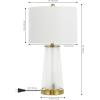 JONATHAN Y 26″ Clear/Brass Gold Nightlight Table Lamp Set of 2 for Bedroom, Modern Glass Desk Lamps with White Fabric Shade, Farmhouse Living Room Decor, LED Bulbs Included JYL1137A-SET2(Clear/Brass Gold)