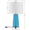 JONATHAN Y 26″ Clear/Brass Gold Nightlight Table Lamp Set of 2 for Bedroom, Modern Glass Desk Lamps with White Fabric Shade, Farmhouse Living Room Decor, LED Bulbs Included JYL1137A-SET2(Clear Blue/Chrome)