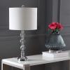 JONATHAN Y 26″ Clear/Chrome Crystal LED Table Lamp Set of 2, Transitional Faceted Glass and Metal Nightstand Lamps with White Linen Drum Shade, LED Bulbs Included JYL5041A-SET2
