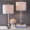JONATHAN Y 27″ Clear Crystal LED Table Lamp Set of 2, Modern Glam Candlestick Bedside Lamps for Living Room Bedroom, Chrome, White Linen Drum Shade, LED Bulbs Included JYL2047A-SET2