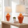 JONATHAN Y 27″ Gray Ceramic Urn Table Lamp Set of 2 for Living Room, Bedside Nightstand Lamps for Bedroom, Farmhouse Decor with White Linen Shade, LED Bulbs Included JYL4020A-SET2(Orange)