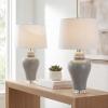 JONATHAN Y 27″ Gray Ceramic Urn Table Lamp Set of 2 for Living Room, Bedside Nightstand Lamps for Bedroom, Farmhouse Decor with White Linen Shade, LED Bulbs Included JYL4020A-SET2(Gray)