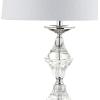 JONATHAN Y 27.5″ Clear Crystal Table Lamp Set of 2 for Living Room Bedroom, Glam Traditional Chrome Nightstand Lamps, White Linen Drum Shade, LED Bulbs Included JYL2037A-SET2