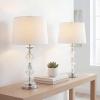 JONATHAN Y 27.5″ Clear Crystal Table Lamp Set of 2 for Living Room Bedroom, Glam Traditional Chrome Nightstand Lamps, White Linen Drum Shade, LED Bulbs Included JYL2037A-SET2