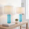 JONATHAN Y 27.5″ Cobalt Modern Fused Glass Table Lamp Set of 2 for Bedroom Living Room, Coastal Nightstand Bedside Lamp with White Linen Shade, LED Bulbs Included (JYL4017D-SET2)(Turquoise)