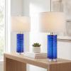 JONATHAN Y 27.5″ Cobalt Modern Fused Glass Table Lamp Set of 2 for Bedroom Living Room, Coastal Nightstand Bedside Lamp with White Linen Shade, LED Bulbs Included (JYL4017D-SET2)(Cobalt)