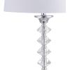 JONATHAN Y 28″ Clear Crystal Table Lamp Set of 2, Modern Glam Chrome Candlestick Lamps for Living Room Bedroom, White Linen Drum Shade, UL Listed, LED Bulbs Included JYL2052A-SET2