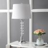 JONATHAN Y 28″ Clear Crystal Table Lamp Set of 2, Modern Glam Chrome Candlestick Lamps for Living Room Bedroom, White Linen Drum Shade, UL Listed, LED Bulbs Included JYL2052A-SET2
