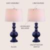JONATHAN Y 28.5″ Navy Glass Table Lamp Set of 2 for Living Room Bedroom Decor, Modern Bedside Lamps with White Linen Shade, LED Bulbs Included (JYL1061E-SET2)(Navy)