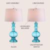 JONATHAN Y 28.5″ Navy Glass Table Lamp Set of 2 for Living Room Bedroom Decor, Modern Bedside Lamps with White Linen Shade, LED Bulbs Included (JYL1061E-SET2)(Aqua)