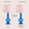 JONATHAN Y 28.5″ Navy Glass Table Lamp Set of 2 for Living Room Bedroom Decor, Modern Bedside Lamps with White Linen Shade, LED Bulbs Included (JYL1061E-SET2)(Night Blue)