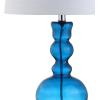 JONATHAN Y 28.5″ Navy Glass Table Lamp Set of 2 for Living Room Bedroom Decor, Modern Bedside Lamps with White Linen Shade, LED Bulbs Included (JYL1061E-SET2)(Night Blue)