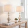 JONATHAN Y 28.5″ Navy Glass Table Lamp Set of 2 for Living Room Bedroom Decor, Modern Bedside Lamps with White Linen Shade, LED Bulbs Included (JYL1061E-SET2)(Mercury Silver)