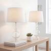 JONATHAN Y 28.5″ Navy Glass Table Lamp Set of 2 for Living Room Bedroom Decor, Modern Bedside Lamps with White Linen Shade, LED Bulbs Included (JYL1061E-SET2)(Clear)