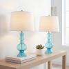JONATHAN Y 28.5″ Navy Glass Table Lamp Set of 2 for Living Room Bedroom Decor, Modern Bedside Lamps with White Linen Shade, LED Bulbs Included (JYL1061E-SET2)(Aqua)