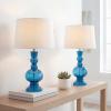 JONATHAN Y 28.5″ Navy Glass Table Lamp Set of 2 for Living Room Bedroom Decor, Modern Bedside Lamps with White Linen Shade, LED Bulbs Included (JYL1061E-SET2)(Night Blue)