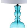 JONATHAN Y 28.5″ Navy Glass Table Lamp Set of 2 for Living Room Bedroom Decor, Modern Bedside Lamps with White Linen Shade, LED Bulbs Included (JYL1061E-SET2)(Aqua)