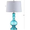 JONATHAN Y 28.5″ Navy Glass Table Lamp Set of 2 for Living Room Bedroom Decor, Modern Bedside Lamps with White Linen Shade, LED Bulbs Included (JYL1061E-SET2)(Aqua)
